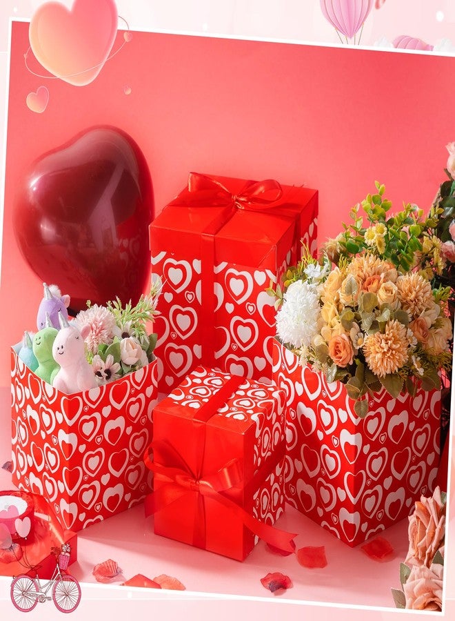 Funnymoom مجموعة فاني موم المكونة من 4 صناديق هدايا متداخلة مع أغطية، صناديق هدايا مربعة قابلة للتكديس مع بالون على شكل قلب، مثالية لهدايا عيد الحب، وتزيين حفلات أعياد الميلاد، وحفلات الزفاف، وحفلات الكريسماس. - Image 3